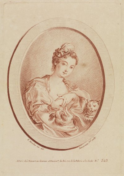 Junge Frau mit Schoßhund und Kätzchen von François Boucher