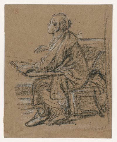 Junger Zeichner (?) . Sitzende Figur hält eine Mappe auf dem Schoß von François Boucher