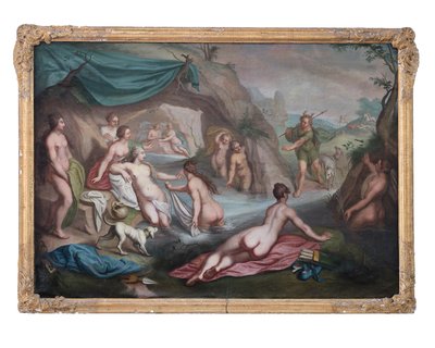 Mythologische Malerei, Artemis mit Gefolge wird beim Baden von Aktaion überrascht von François Boucher