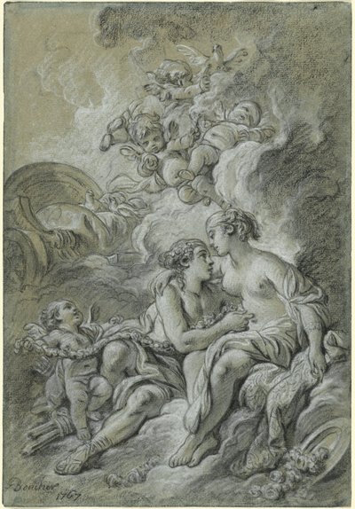 Venus lehnt sich an ihren lieben Adonis von François Boucher