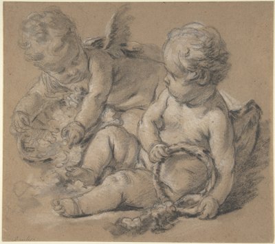 Geflügelte Putti mit Blumen von François Boucher