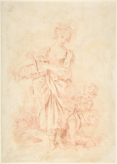 Junges Mädchen mit einem Jungen und einem Hund von François Boucher