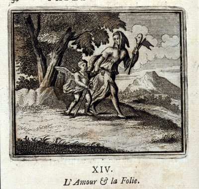 Liebe und Wahnsinn. Fabeln von Jean de La Fontaine. Illustration von François Chauveau. Ausgabe von 1728 von Francois Chauveau