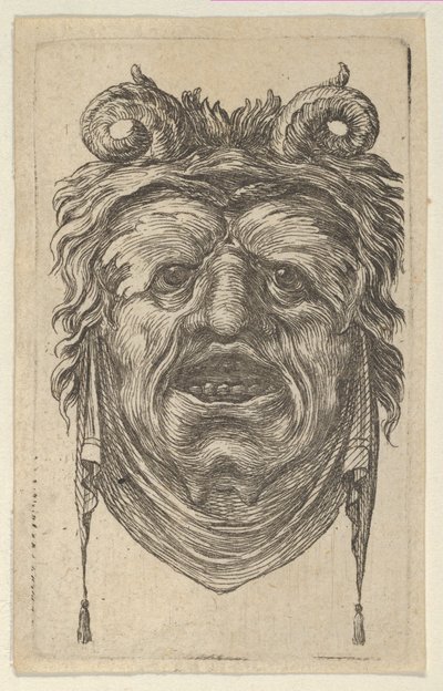 Satyrmaske mit gekräuselten Hörnern, blättrigen Augenbrauen und einem Tuch unter dem Kinn, ca. 1635-45 von Francois Chauveau