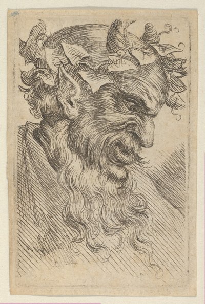 Satyrmaske mit einer Krone aus Efeu, nach rechts blickend, aus Divers Masques, ca. 1635-45 von Francois Chauveau