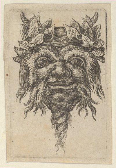 Satyrmaske mit spiralförmigem Bart und Efeu um jedes Horn, aus Divers... von Francois Chauveau