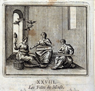 Die Töchter des Minäus. Fabeln von Jean de La Fontaine. Illustration von François Chauveau. Ausgabe von 1728 von Francois Chauveau