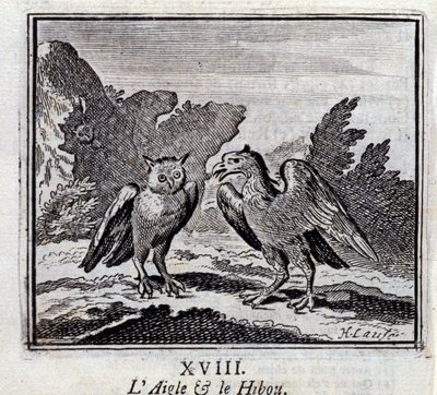 Der Adler und die Eule. Fabeln von Jean de La Fontaine. Illustration von François Chauveau. Ausgabe von 1728. von Francois Chauveau