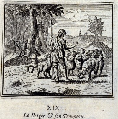 Der Hirte und seine Herde. Fabeln von Jean de La Fontaine. Illustration von François Chauveau. Ausgabe von 1728. von Francois Chauveau