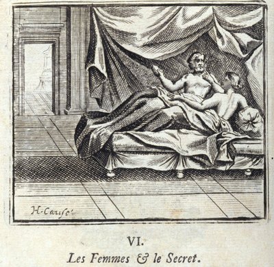 Frauen und Geheimnisse. Fabeln von Jean de La Fontaine. Illustration von François Chauveau. Ausgabe von 1728. von Francois Chauveau