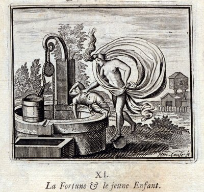 Das Glück und das Kind. Fabeln von Jean de La Fontaine. Illustration von François Chauveau. Ausgabe von 1728. von Francois Chauveau
