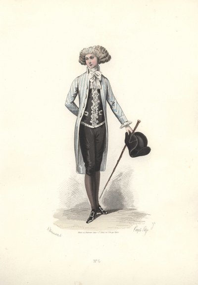 Eleganter Mann im gestreiften Mantel, Ära von Marie Antoinette. von Francois Claudius Compte Calix