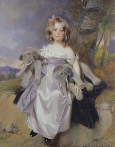Porträt eines Mädchens mit Spielzeugelefanten, 1908 von Francois Flameng
