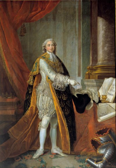 Porträt von Louis Stanislas Xavier von Frankreich, Graf der Provence, in großer Kleidung des Ordens des Heiligen Geistes von Francois Hubert Drouais