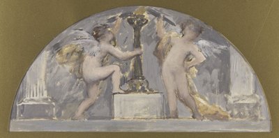 Skizze für den Speisesaal des Hôtel de Ville: Zwei Liebende, die jeweils eine Fackel neben einer beleuchteten Fackel halten, um 1893 von Francois Lafon