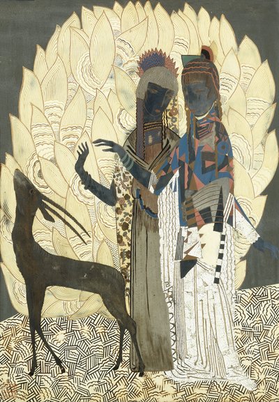 Zwei stilisierte Frauen mit einer Antilope unter Laubwerk von Francois Louis (after) Schmied