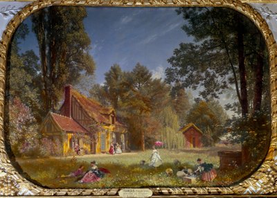 Ansicht des Weilers Chantilly. Gebäude erbaut von Architekt Jean François Leroy für den Prinzen von Condé zwischen 1772 und 1774. Gemälde von François Louis Français (1814-1897) von Francois Louis Francais