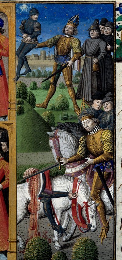 Szenen aus dem Leben Karls des Großen (742-814) König der Franken: Kampfszene. Affe. von Maître François
