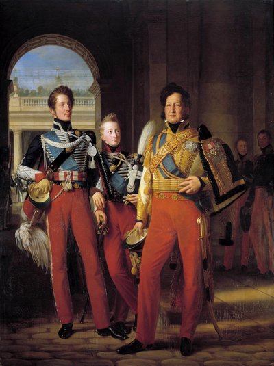 Porträts zu Fuß von Louis-Philippe I. (1773-1850), Herzog von Orléans in der Uniform als Generaloberst der Husaren, und seiner Söhne: der Herzog von Chartres und der Herzog von Nemours von Baron François Pascal Simon Gérard