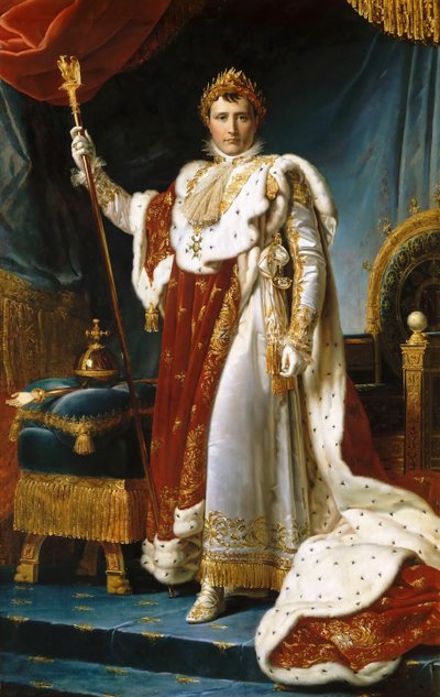 Porträt von Kaiser Napoléon I. Bonaparte 1769-1821 in seinen Krönungsroben von Francois Pascal Simon Gerard