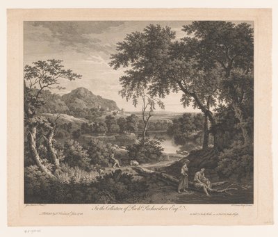 Landschaft mit Schäfer und zwei Figuren an einem Teich von Francois Vivares