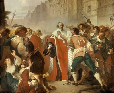 Der Siegelbewahrer Mathieu Mole (1584-1656) widersteht den Aufständischen während des Tages der Barrikaden während der Fronde am 27. August 1648 von Francois Xavier Dupre