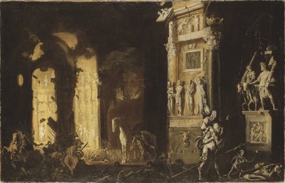 Der Brand von Troja mit Aeneas, der Anchises trägt, von François de Nome von Francois de Nome