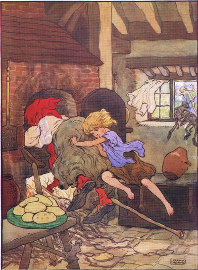 Gretel schob sie schnell in den Ofen, aus Hänsel und Gretel, veröffentlicht von Blackie & Son Limited, ca. 1940 von Frank Adams