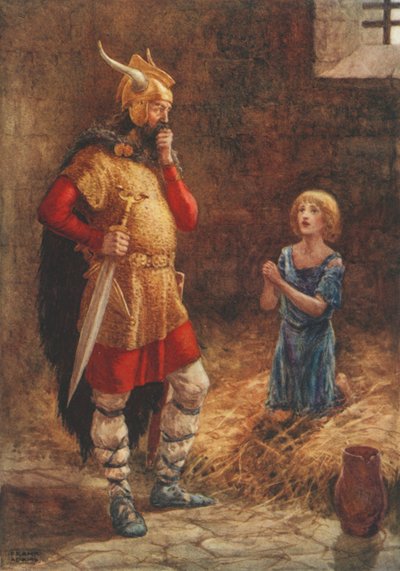 Havelok bittet Gottard um Gnade, aus der alten Ballade Havelok der Däne von Frank Adams