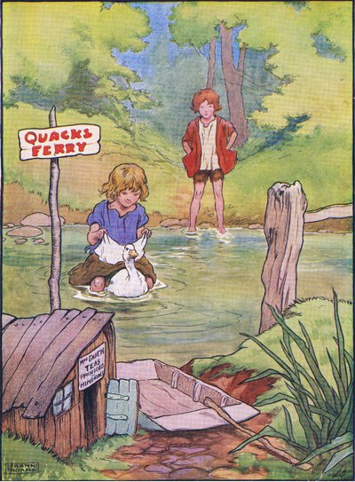 Die Ente nahm sie nacheinander auf ihrem Rücken, aus Hänsel und Gretel, veröffentlicht von Blackie & Son Limited, ca. 1940 von Frank Adams