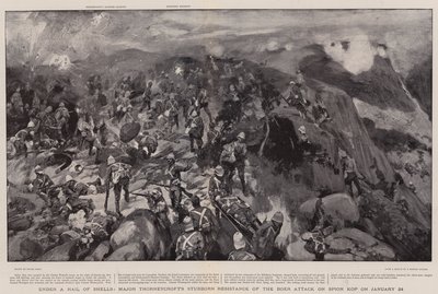 Unter einem Hagel von Granaten, Major Thorneycrofts hartnäckiger Widerstand gegen den Burenangriff auf Spion Kop am 24. Januar von Frank Craig