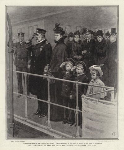 Der König geht, um den Herzog und die Herzogin von Cornwall und York zu treffen von Frank Dadd
