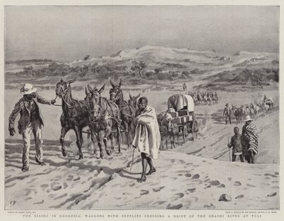 Der Aufstand in Rhodesien, Wagen mit Vorräten überqueren eine Furt des Shashi-Flusses bei Tuli von Frank Dadd
