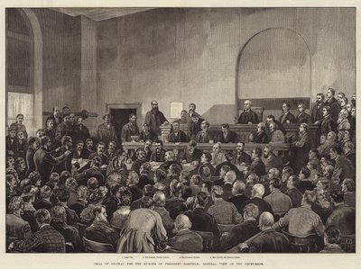 Prozess gegen Guiteau wegen des Mordes an Präsident Garfield, Gesamtansicht des Gerichtssaals von Frank Dadd