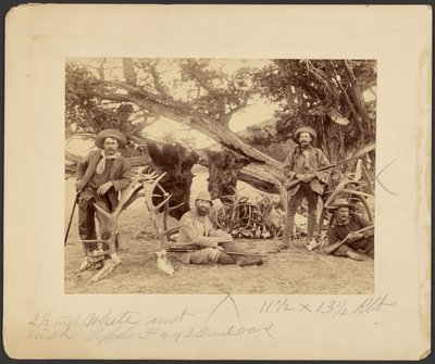 Lispenard Stewart Party, #6 - 5th Ave., N.Y. mit Trophäen am alten Zedernbaum, Mammoth Hot Springs, Yellowstone Nationalpark von Frank Jay Haynes