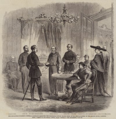 Die Revolution in Sizilien, General Garibaldi empfängt den neapolitanischen Gesandten, Major Bosco, in seinem Hauptquartier im Senatshaus, Palermo von Frank Vizetelly