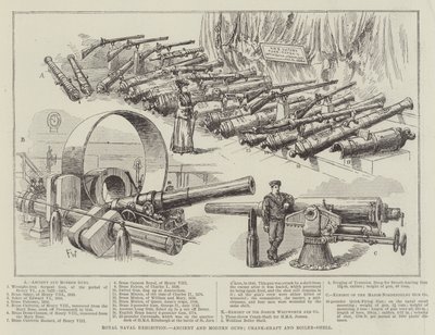 Königliche Marineausstellung, alte und moderne Kanonen, Kurbelwelle und Kesselhülle von Frank Watkins