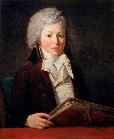 Porträt eines jungen Mannes mit einer Mappe mit Zeichnungen von François André Vincent