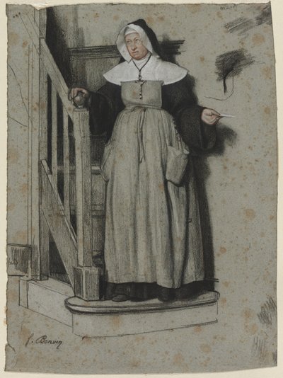 Der Zulassungsbrief, Innenansicht eines Klosters, ca. 1867 von François Bonvin