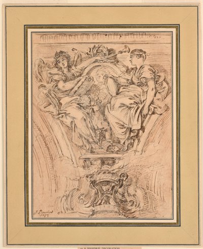 Spandrendekoration: Ruhm und Wahrheit applaudieren Ludwig XV. von François Boucher