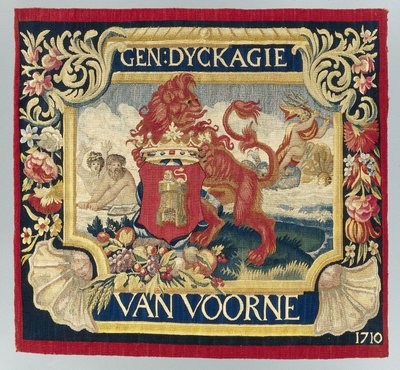 Kissenbezug mit symbolischer Darstellung und dem Wappen von Voorne von François Coppens (attributed to)