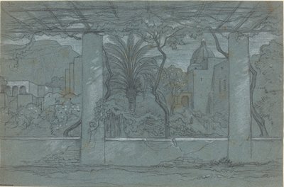 Eine Terrasse und ein Garten auf Capri [recto] von François Edouard Bertin