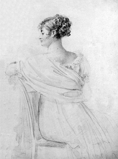 Porträt von Mrs. Récamier, schwarze Kreide, Aquarellakzente, von François Gérard von François Gérard