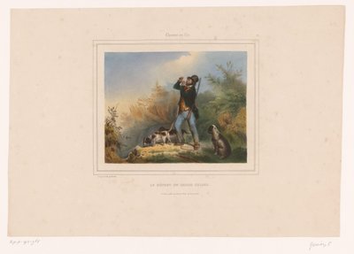 Jagdaufseher mit drei Jagdhunden von François Grenier
