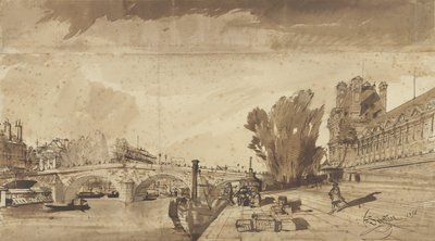 Die Seine und die Pont Royal; rechts das Pavillon de Flore und ein Flügel des Louvre von François Victor Sabatier