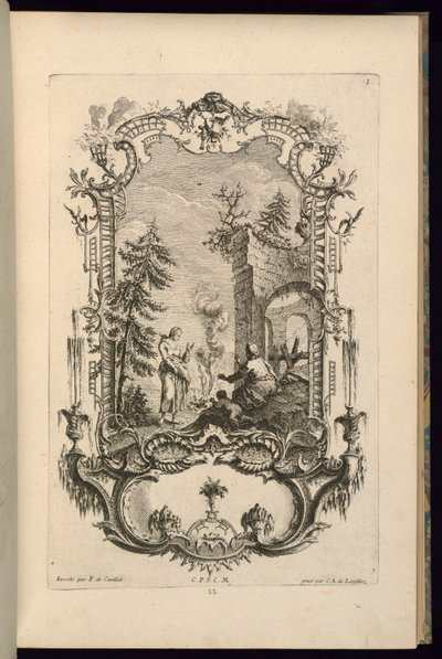 Entwurf für Kartusche mit großen und kleinen Fächern von François de Cuvilliés the Elder
