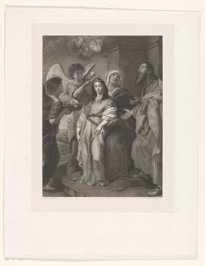 Maria als junge Frau, von Engeln geschmückt, in Anwesenheit von Joachim und Anna von François de Meersman