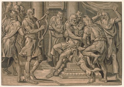 David spielt die Harfe vor Saul, 1555 von Frans Floris
