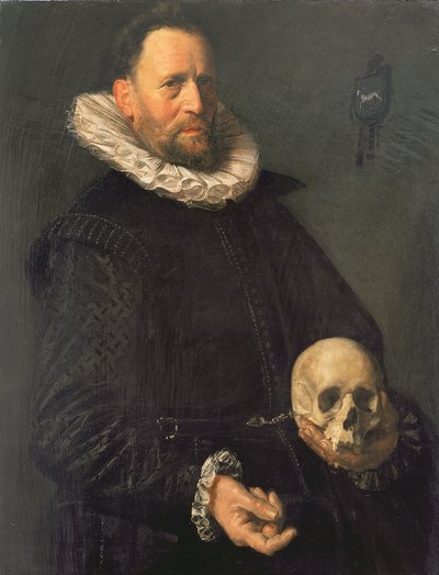 Porträt eines Mannes, der einen Schädel hält, ca. 1611-12 von Frans Hals