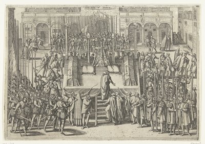 Das Schafott nach der Enthauptung von Egmond und Horne, 1568 von Frans Hogenberg (attributed to)